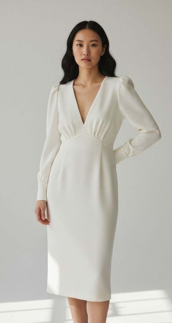Calvin Klein Women's Long Sleeve V-Neck Puff Sleeve Solid Sheath Dress